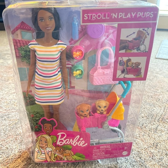 Barbie Other - Barbie Stroll 'N Play Pups Doll Set - Pink and Multicolor